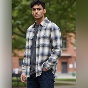NWT Ben Sherman Men’s Plaid Flannel Sand Button-Down Shirt Small